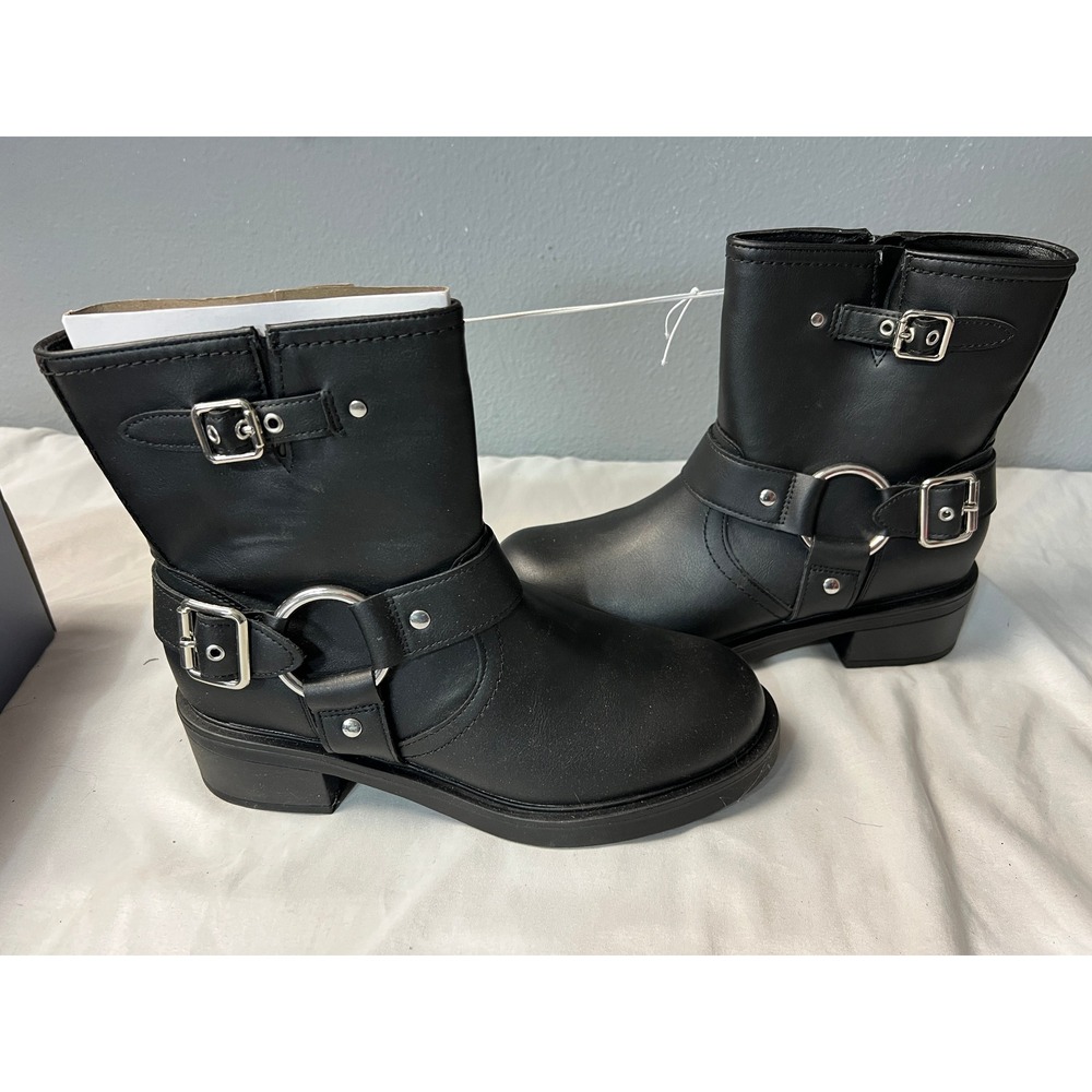 Universal Thread Connor Black Moto Ankle Boots Harness Buckle Memory Foam Size 9